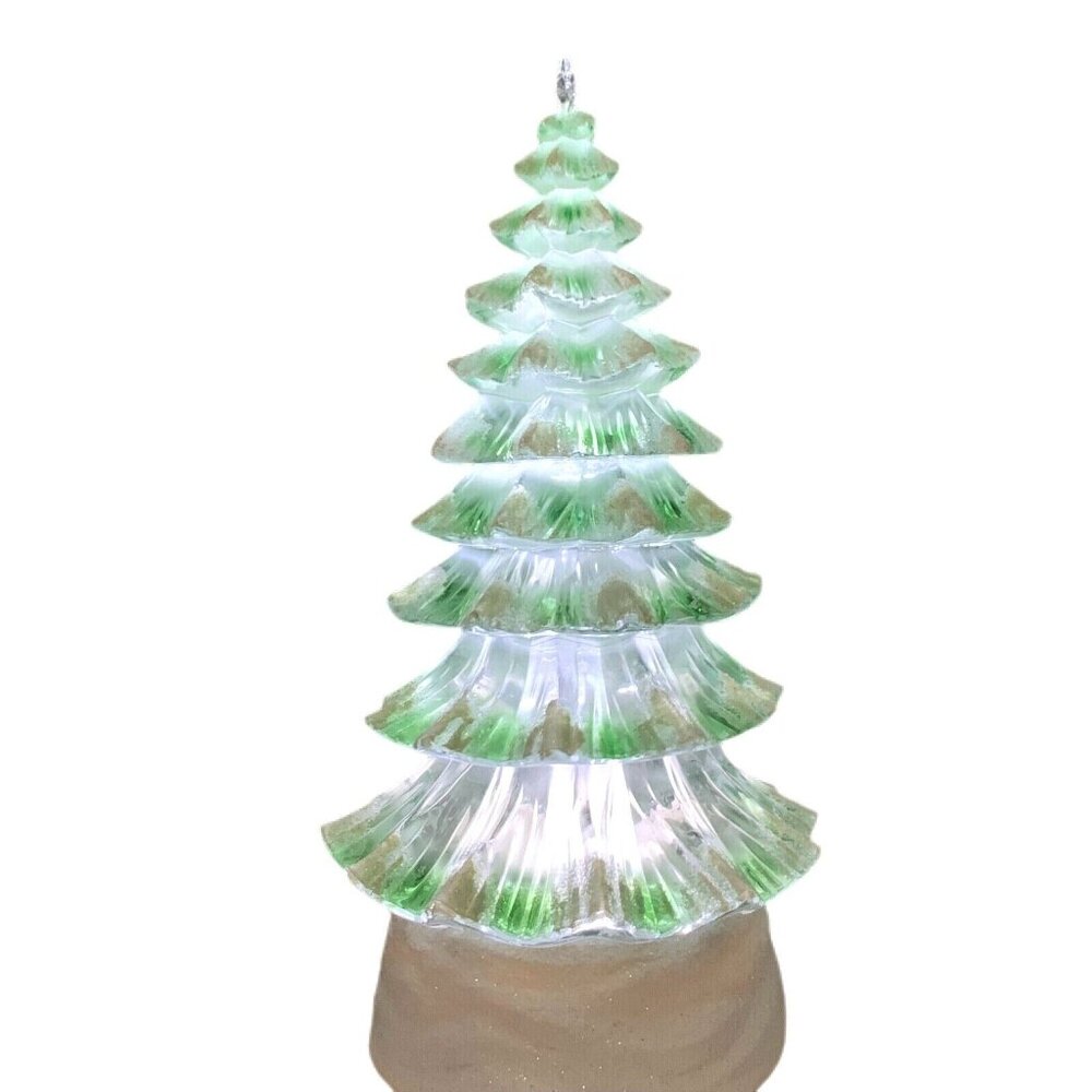 Lighted Christmas Tree Battery Operated Lucite Green Flocked Sparkle Glitter 9" - Picture 3 of 8